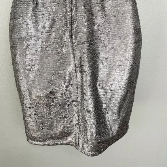 Harlyn silver sequin plunge neck matte waist tie dress‎ S Formal Cocktail - Picture 11 of 13